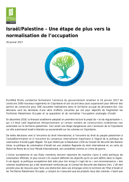 Israël/Palestine – Une étape de plus vers la normalisation de l