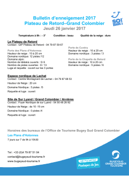 Bulletin d`enneigement 2017 Plateau de Retord&ndash;Grand Colombier