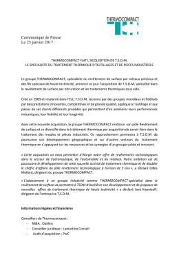 Communiqu&eacute; de Presse Le 25 janvier 2017