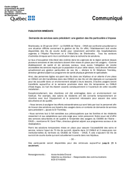 Communiqué - CIUSSS de l`Estrie