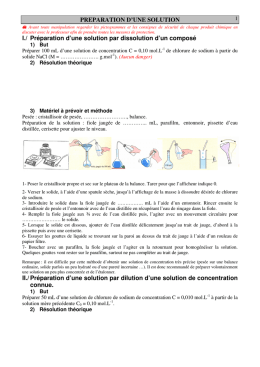 PREPARATION D`UNE SOLUTION I./ Préparation d`une solution par