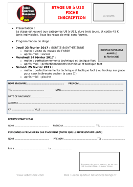STAGE U8 &agrave; U13 FICHE INSCRIPTION