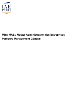 MBA-MAE / Master Administration des Entreprises