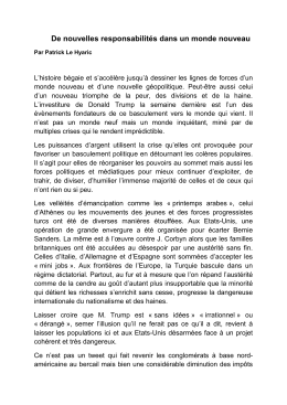 De nouvelles responsabilités dans un monde nouveau