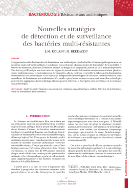 Nouvelles strat&eacute;gies de d&eacute;tection et de surveillance des bact&eacute;ries