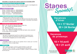 13 > 17 février 20 > 24 février 10 > 14 avril 18 > 21