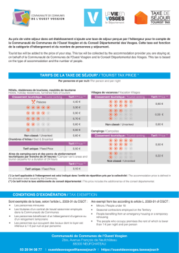 tarifs de la taxe de séjour* / tourist tax price * conditions d