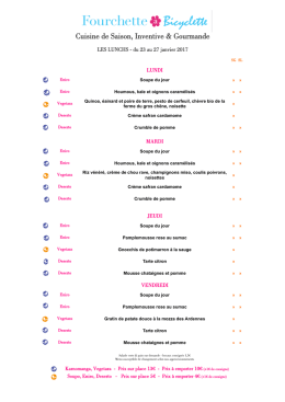 Menu de la semaine du 23 au 27 Janvier