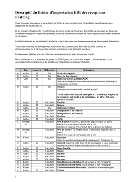 Descriptif du fichier d`importation EDI des réceptions Fastmag