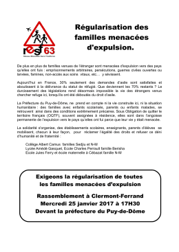 Rassemblement mercredi 25 janvier à 17h30