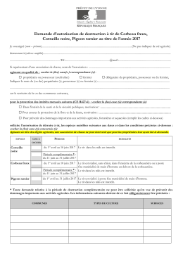 Imprimé de demande de destruction à tir d`espèces de Corbeaux