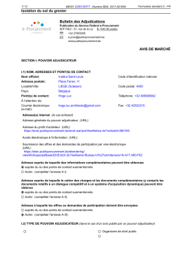 Isolation du sol du grenier Bulletin des Adjudications AVIS DE