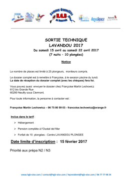 SORTIE TECHNIQUE LAVANDOU 2017 Date limite d