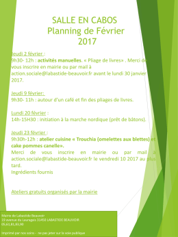 SALLE EN CABOS Planning de F&eacute;vrier 2017