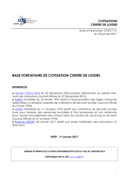 BASE FORFAITAIRE DE COTISATION CENTRE DE LOISIRS