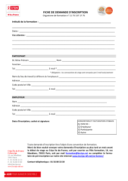 FICHE DE DEMANDE D`INSCRIPTION Intitul&eacute; de la formation :