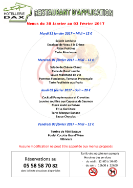 Menus semaine du 30 janvier au 3 février