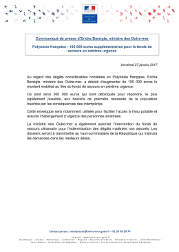 100 000 euros suppl&eacute;mentaires pour le - Minist&egrave;re des Outre-mer