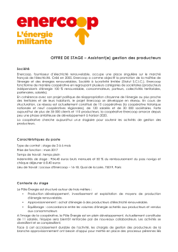 OFFRE DE STAGE – Assistant(e) gestion des producteurs