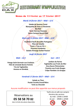 Menus semaine du 13 au 17 février