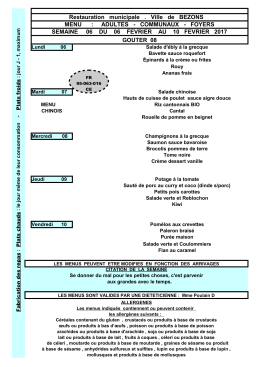Restauration municipale . Ville de BEZONS MENU : ADULTES