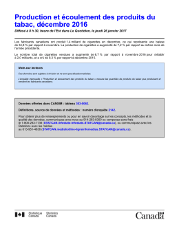 Production et écoulement des produits du tabac, décembre 2016