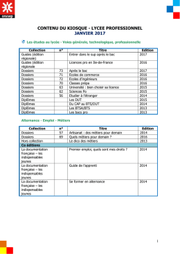 Contenu du Kiosque Onisep lycée professionnel – Janvier 2017