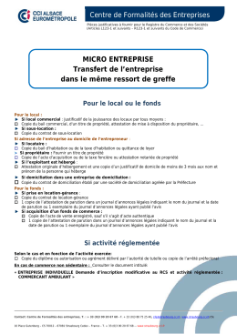 Pièces pour déclarer le transfert de l`entreprise au