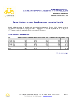 Rachat d`actions propres dans le cadre du contrat de