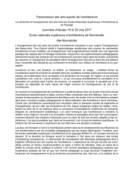TRANSMISSION DES ARTS AUPRES DE L