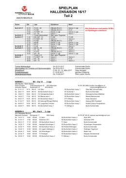 Vereinsspielplan und Hallendienst Saison 2016/2017