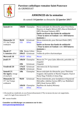 ANNONCES de la semaine - Paroisse de Grimisuat