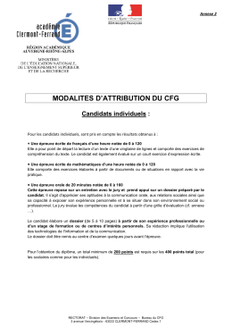 MODALITES D`ATTRIBUTION DU CFG Candidats individuels