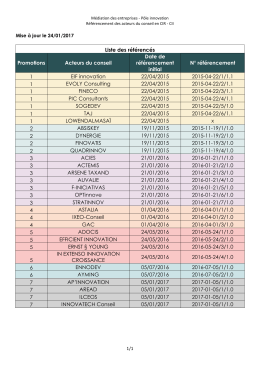 Liste des référencés Promotions Acteurs du conseil Date de