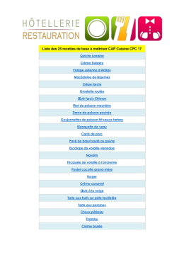 Liste des 25 recettes de base &agrave; ma&icirc;triser CAP Cuisine CPC 17