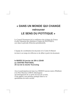 DANS UN MONDE QUI CHANGE retrouver LE SENS DU POTITIQUE