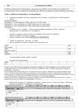 TP4 La traduction de l`ARNm L`ARNm contient donc les informations