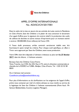 APPEL D`OFFRE INTERNATIONALE No. AOI/SCI/CIV