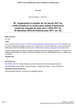 IR - Suppression &agrave; compter du 1er janvier 2017 du cr&eacute;dit d