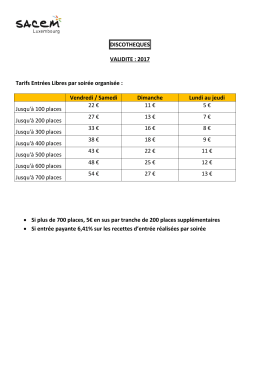 DISCOTHEQUES VALIDITE : 2017 Tarifs Entrées Libres par soirée