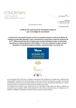 20 janvier 2017 La Cit&eacute; du Vin re&ccedil;oit le prix de l`entreprise citoyenne