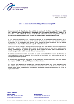 Mise en place du Certificat Digital Assurance (CDA)