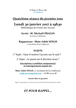 Lundi 30 janvier 2017 &agrave; 19h30