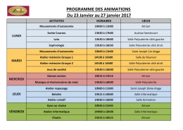 Télécharger le planning des activités de la semaine