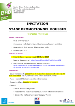 Invitation Stage Promotionnel Poussin Février 28.02.17