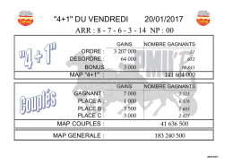 ``4+1`` DU VENDREDI 20/01/2017 ARR : 8 - 7 - 6 - 3 - 14 NP