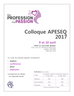 Colloque APESEQ 2017 9 et 10 avril