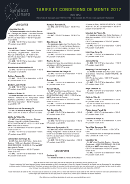 les conditions et lieux de stationnements de nos étalons pour 2017.