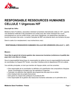 RESPONSABLE RESSOURCES HUMAINES CELLULE 1 Urgences