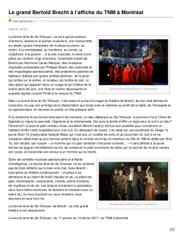 Le grand Bertold Brecht à l`affiche du TNM à Montréal